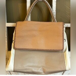 Plinio Visona Italian Leather Tan Flap Colorblock Bag